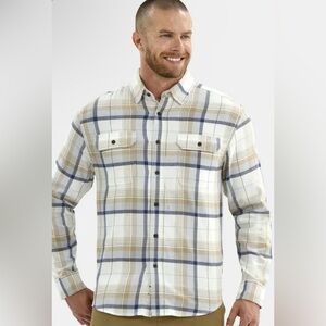 NWT George Super Soft Double Pocket Men's Plaid Shirt - Beige and Blue Size XL